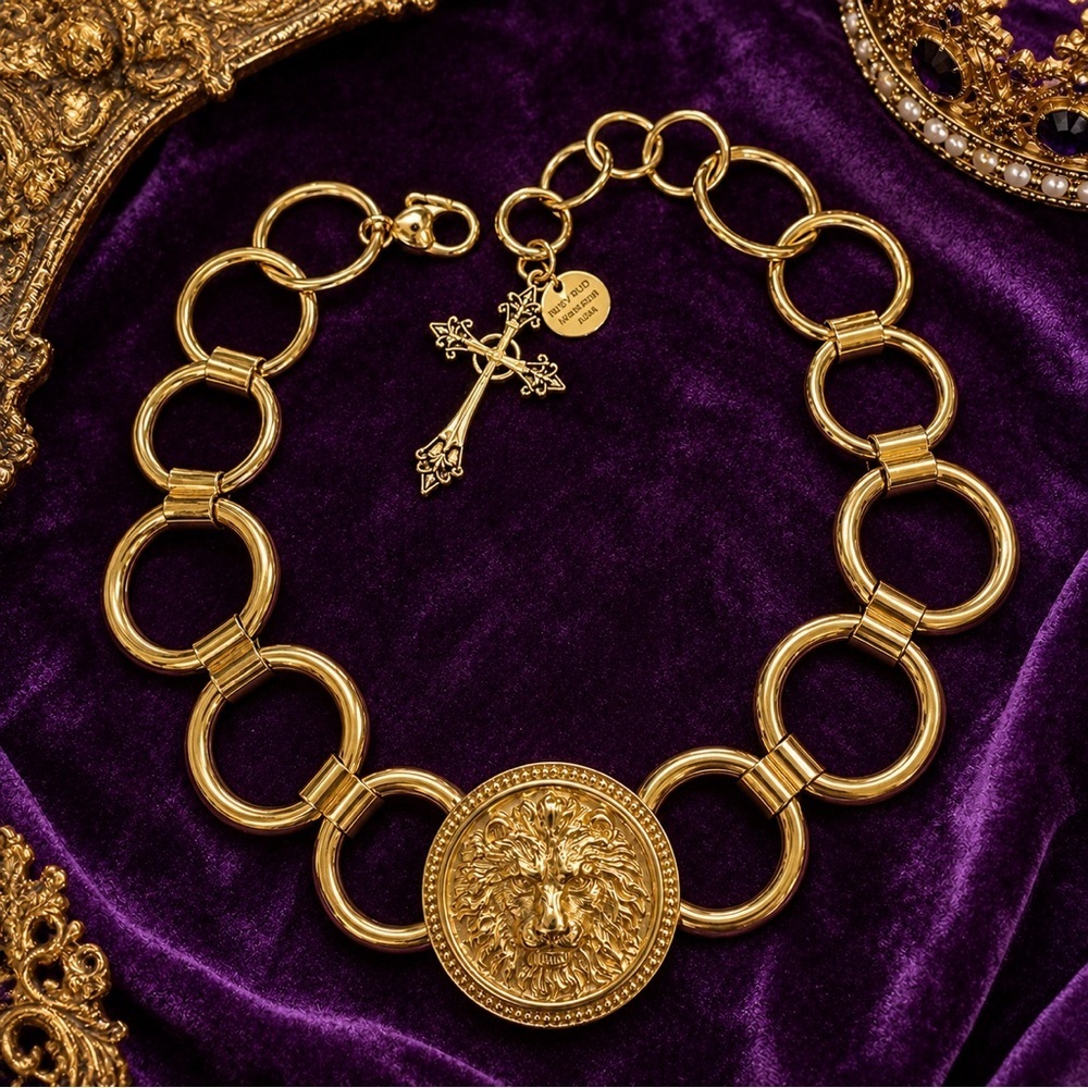 Rubyrudi, LION OF JUDAH MEDALLION CHOKER ⚜️ Artisan Up Cycled Handcrafted Regal